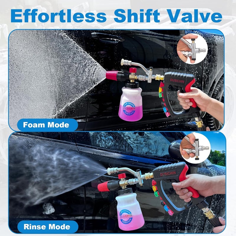 DUSICHIN Pressure Washer Gun Swivel Joint 4000 PSI Snow Foam Cannon Dual-Ended Shift Valve 7 Nozzles, Foam Lance Kit Dual Connector 7 Pressure Washer Tip holders 3/8“ Fitting M22-14 M22-15 DUS2913 - Image 3